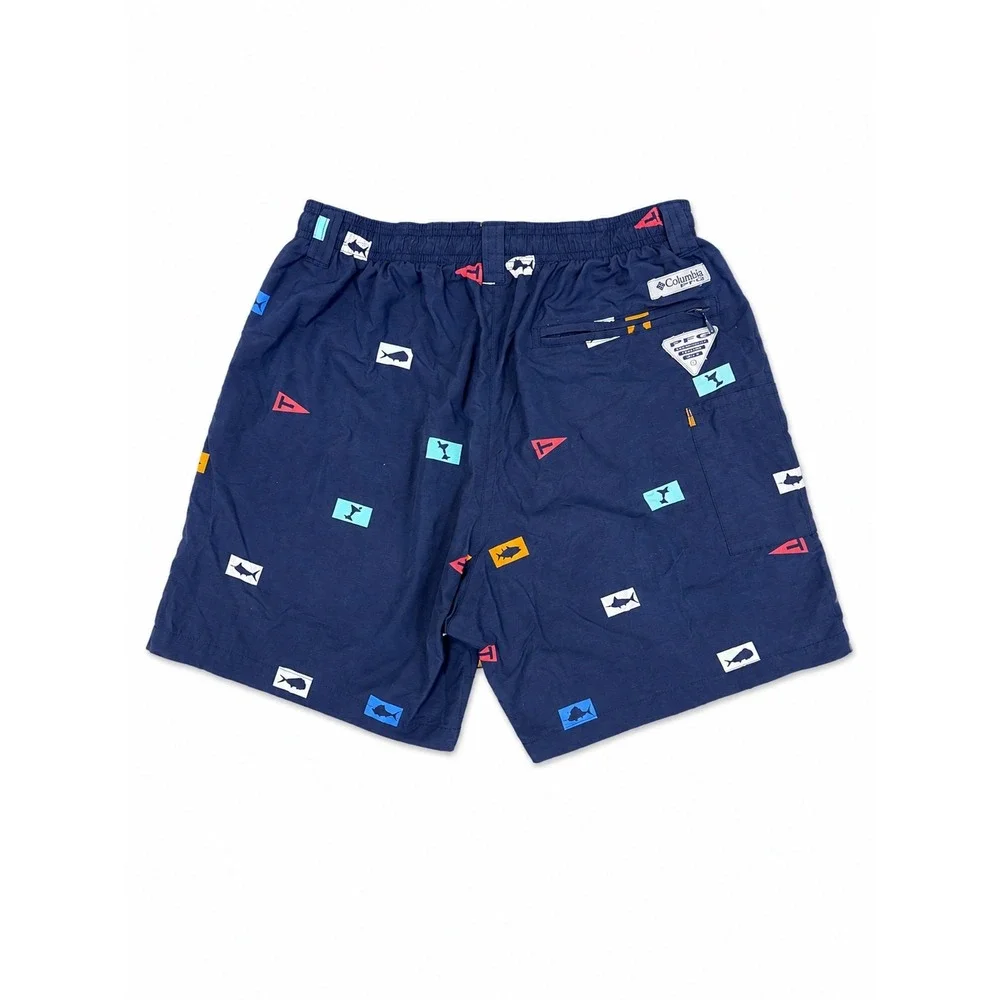 Columbia PFG Mens Navy Blue Nautical Fish Print Omni-Shade Shorts Size Small 6